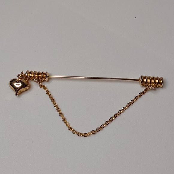 Gold Tone Stick Pin With Dangling Heart - Picture 1 of 8
